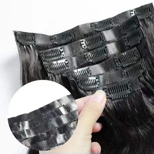Seamless Clip in Hair Extensions 100g Silicone Weft Deep Wave For Women
