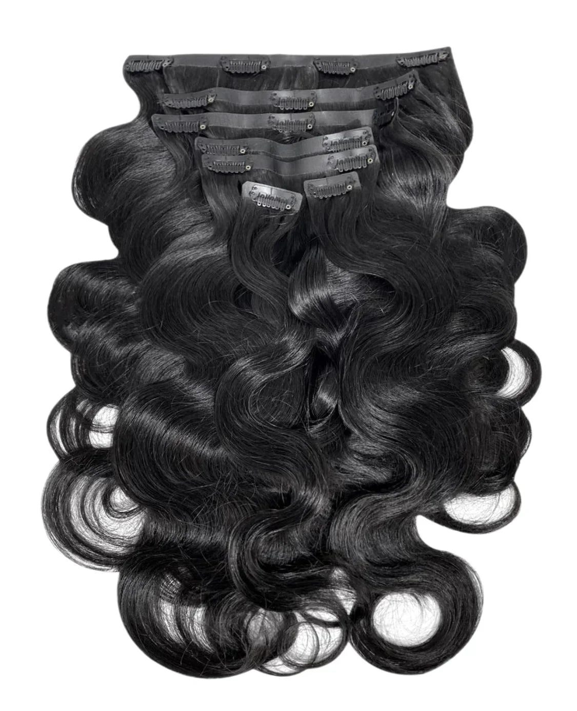 Seamless Clip in Hair Extensions 100g Silicone Weft body Wave Black Hair