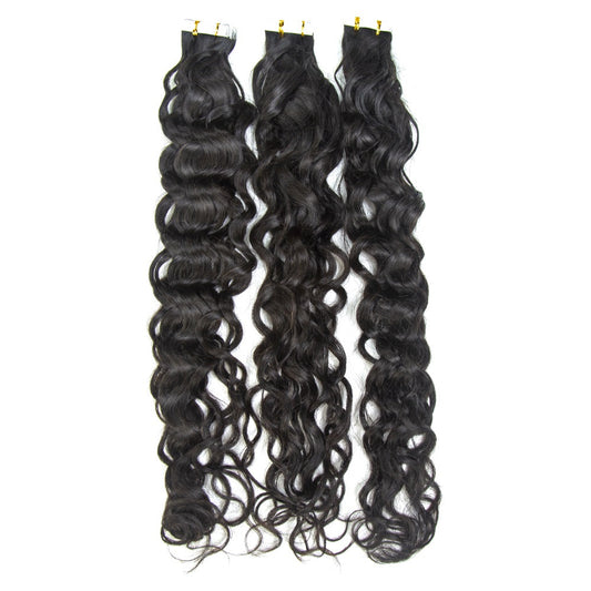 Unprocessed Raw Virgin Tape ins Indian Water Wave Tape In Hair Extensions 100% Human Hair