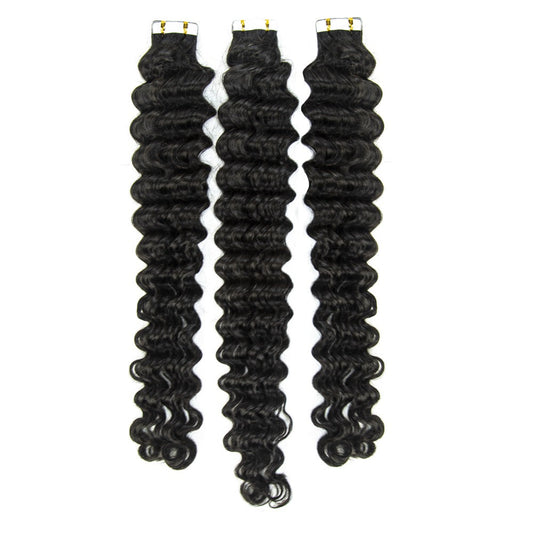 Virgin Human Hair Deep Wave Tape in Hair Extension Unprocessed Hair Deep Wave Tape ins